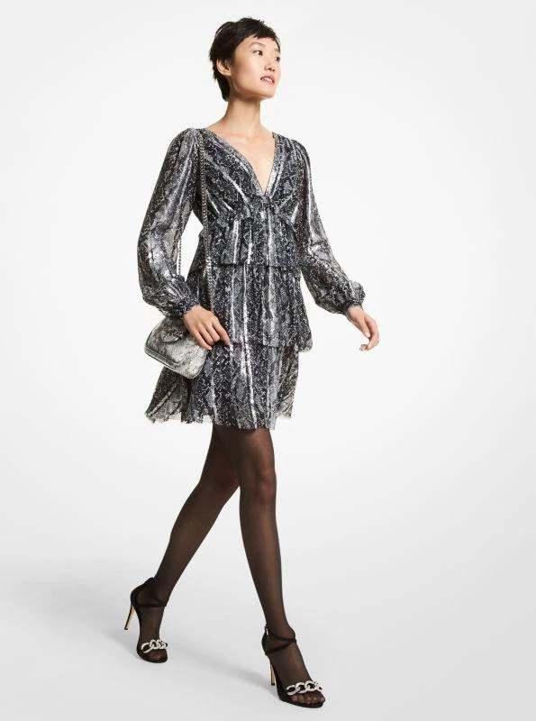 商品Michael Kors|Metallic Snake Jacquard Tiered Dress,价格¥501,第1张图片