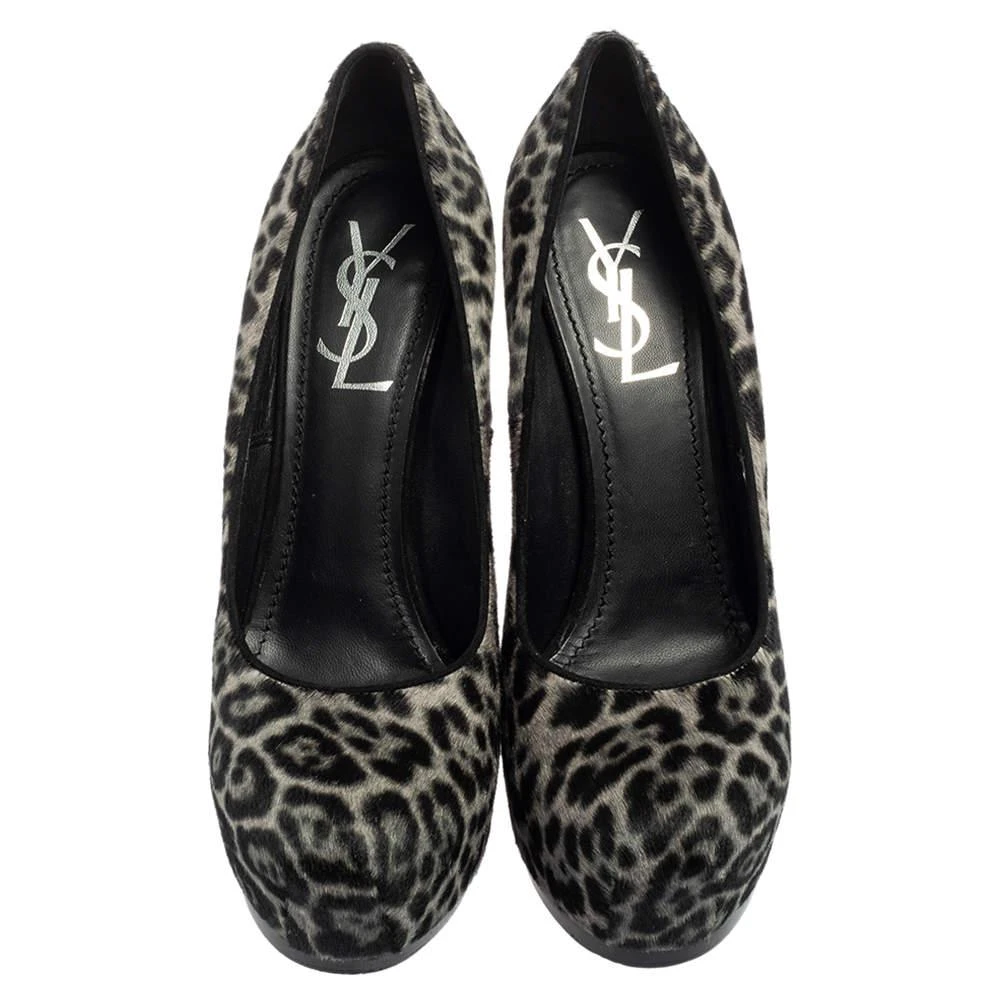 商品[二手商品] Yves Saint Laurent|Saint Laurent Grey/Black Leopard Print Calf Hair Tribtoo Pumps Size 38,价格¥1192,第3张图片详细描述