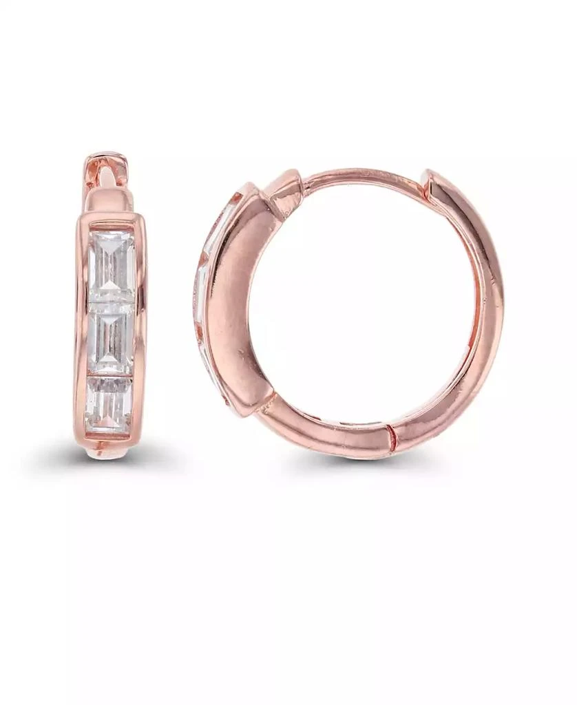 商品Macy's|Cubic Zirconia Baguette Cut Huggie Earrings in Sterling Silver (Also in 14k Gold Over Silver or 14k Rose Gold Over Silver),价格¥159,第3张图片详细描述