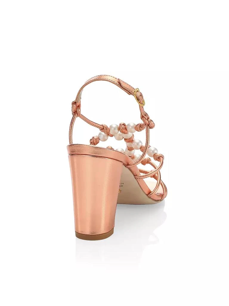 商品Stuart Weitzman|Pearl Knot Metallic Leather Block-Heel Sandals,价格¥1382,第3张图片详细描述
