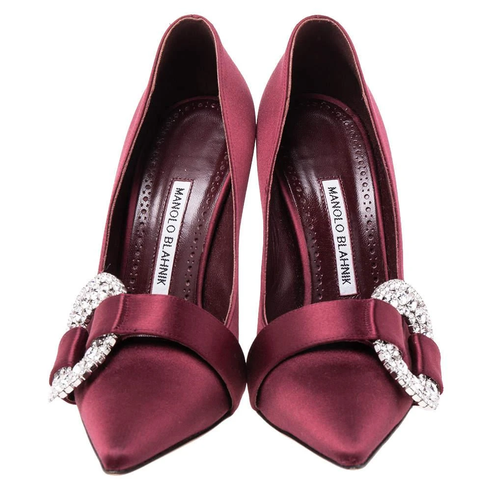 商品[二手商品] Manolo Blahnik|Manolo Blahnik Burgundy Satin Tartonacri Pumps Size 38,价格¥2304,第3张图片详细描述