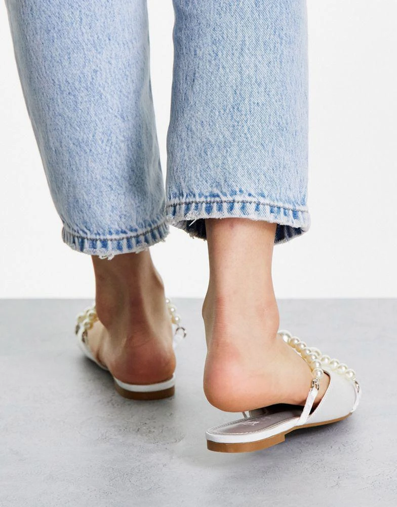 商品ASOS|ASOS DESIGN Lasting faux pearl ballet mules in ivory satin,价格¥153,第4张图片详细描述