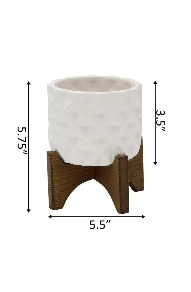 商品FLORA BUNDA|Matte White Ceramic Dimple Pattern on Wood Stand,价格¥247,第3张图片详细描述