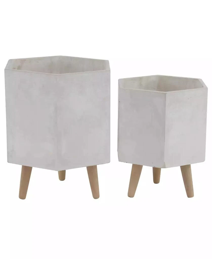 商品CosmoLiving|by Cosmopolitan Set of 2 White Polystone Contemporary Planter, 15", 17",价格¥591,第1张图片