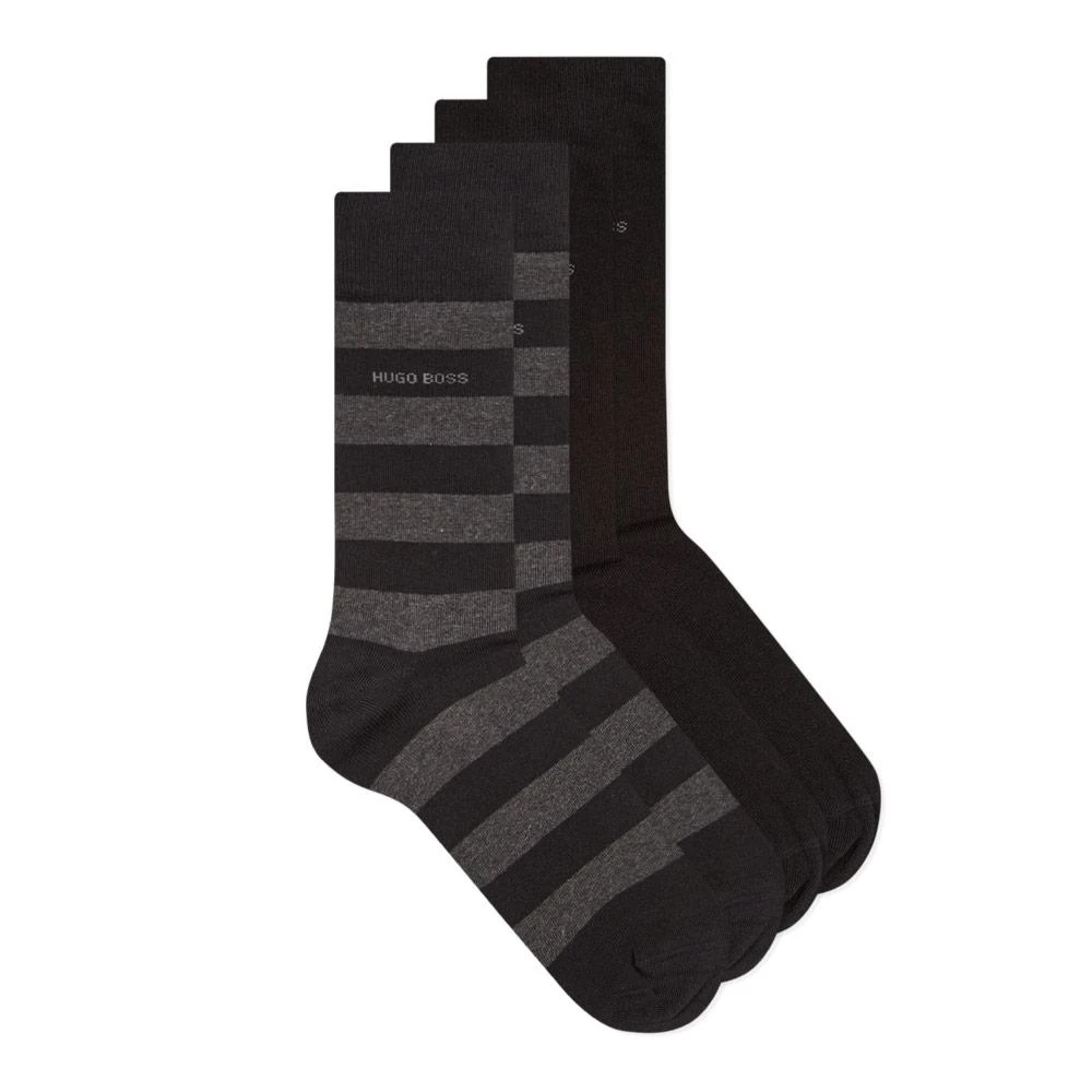 商品Hugo Boss|BOSS Bodywear Block Stripe Socks 2 Pack - Black,价格¥129,第1张图片