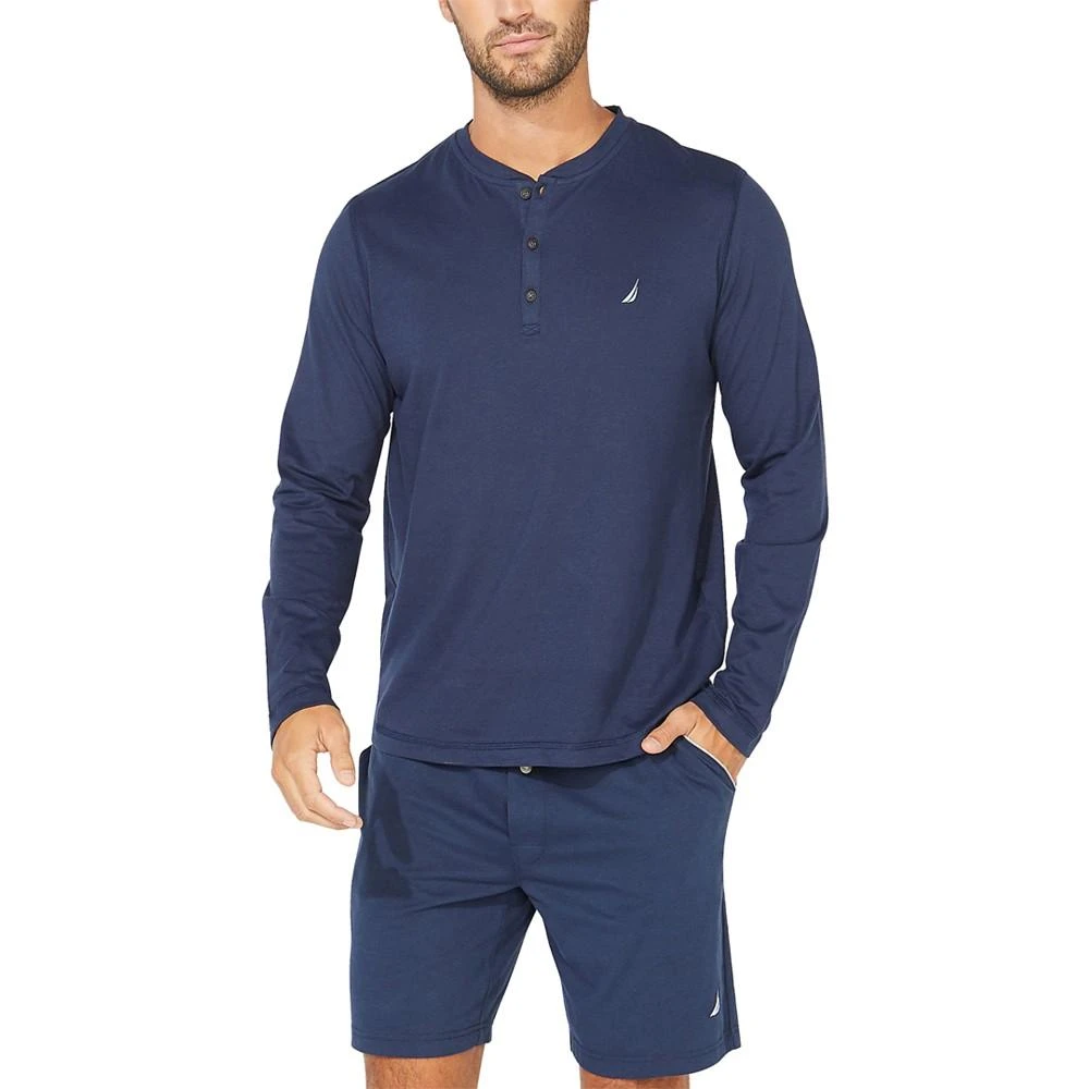 Nautica Men's Soft, Breathable Long Sleeve Henley Pajama Shirt 2