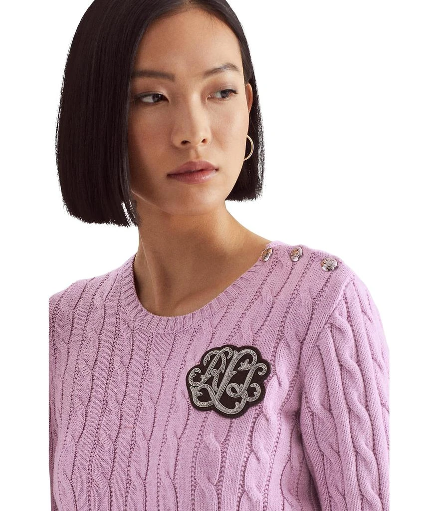 商品Ralph Lauren|Petite Button Trim Cable Knit Sweater,价格¥819,第3张图片详细描述