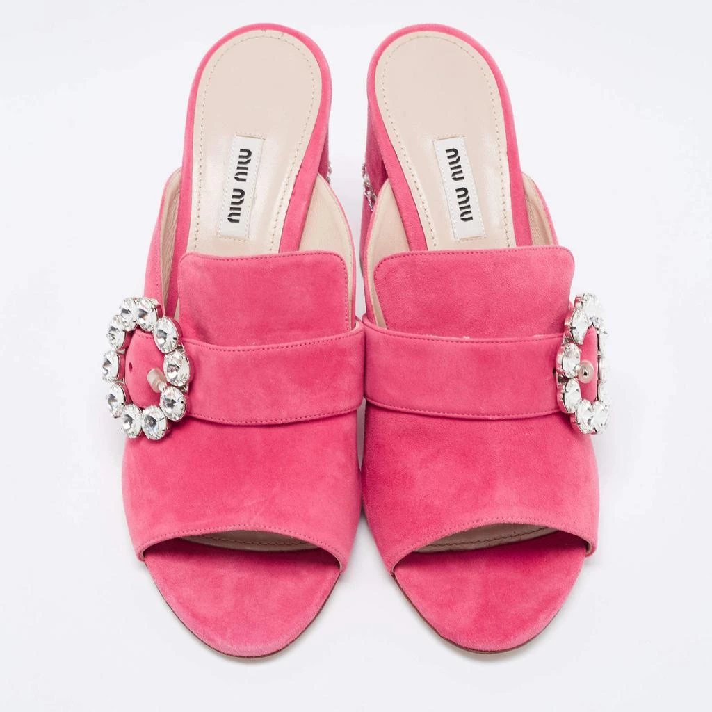 商品[二手商品] Miu Miu|Miu Miu Pink Suede Crystals Embellished Slide Sandals Size 37,价格¥1658,第3张图片详细描述