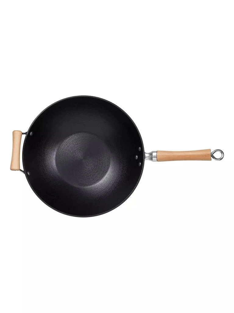 商品Escali|Joyce Chen Professional Series 14'' Cast Iron Flat Bottom Maple Handle Wok,价格¥446,第2张图片详细描述