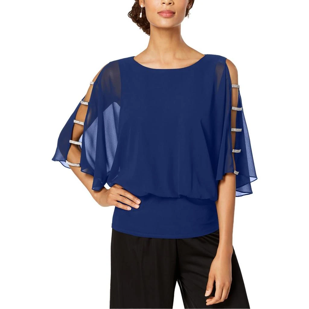 商品MSK|Petites Womens Chiffon Rhinestone Blouse,价格¥278,第2张图片详细描述