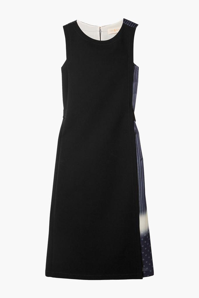 Paneled bonded crepe and printed silk-satin midi dress商品第3张图片规格展示