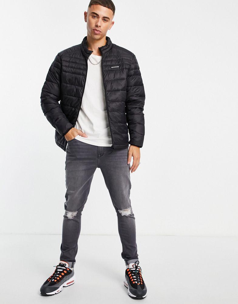 商品Jack & Jones|Jack & Jones Essentials padded jacket with stand collar in black,价格¥199,第6张图片详细描述