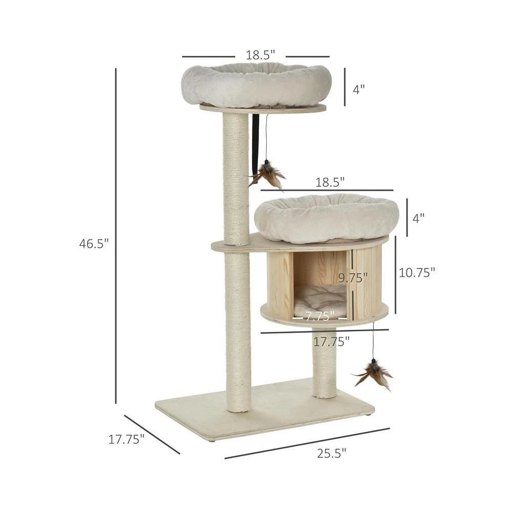 商品PawHut|Indoor Cat Activity Tower Condo w/ Soft Cushion Multiple Play Areas,价格¥1903,第3张图片详细描述