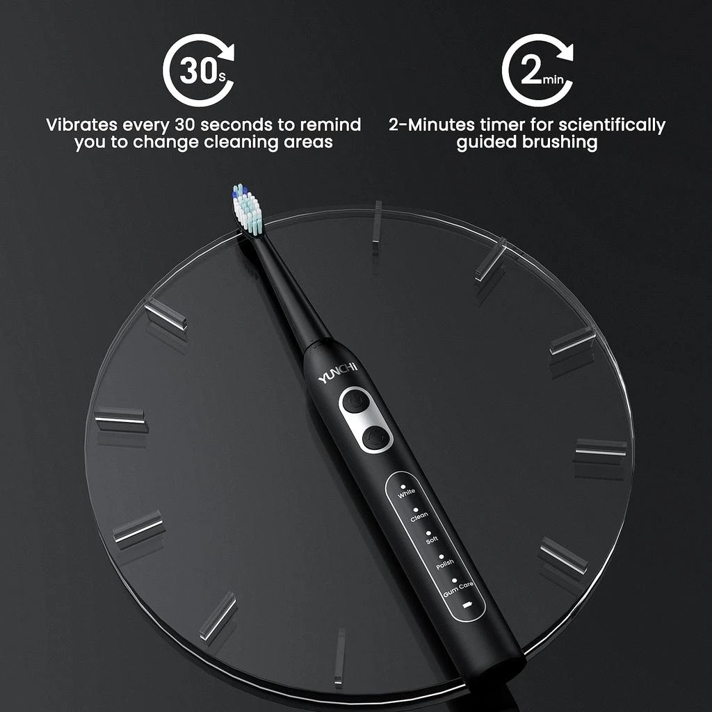 YUNCHI Electric Toothbrush for Adults, Sonic Toothbrush, Rechargeable Electric Toothbrush with 4 Brush Heads,5 Modes & 2 Minutes Smart Timer,Waterproof,Battery Toothbrush,Black 商品