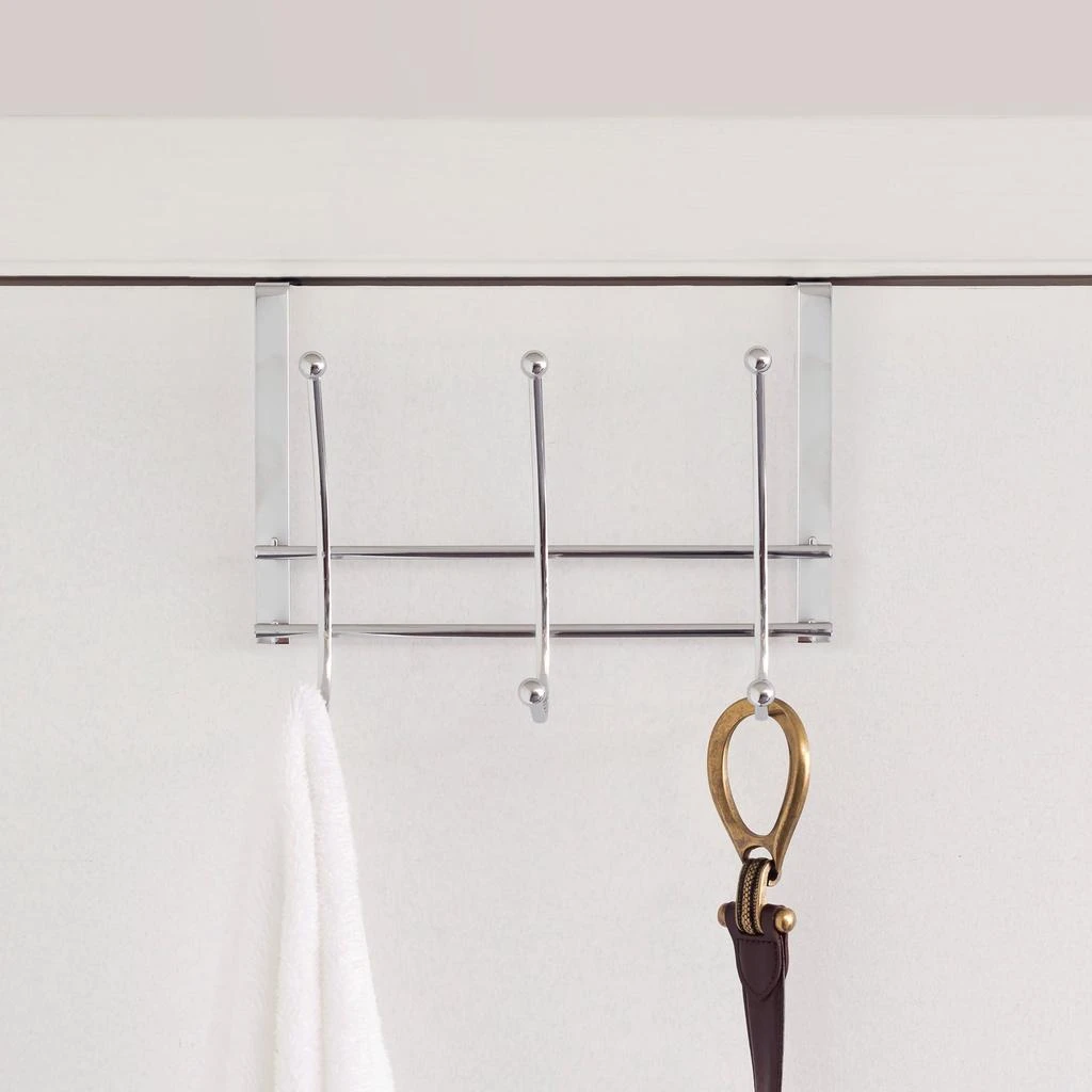 商品Home Basics|Home Basics Chrome Plated Steel Over the Door 3-Hook Hanging Rack,价格¥123,第2张图片详细描述