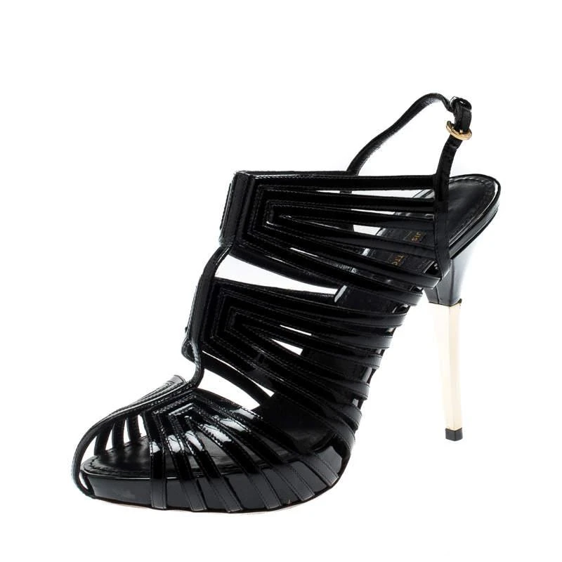 商品[二手商品] Louis Vuitton|Louis Vuitton Black Patent Leather Strappy Platform Sandals Size 39,价格¥2701,第1张图片