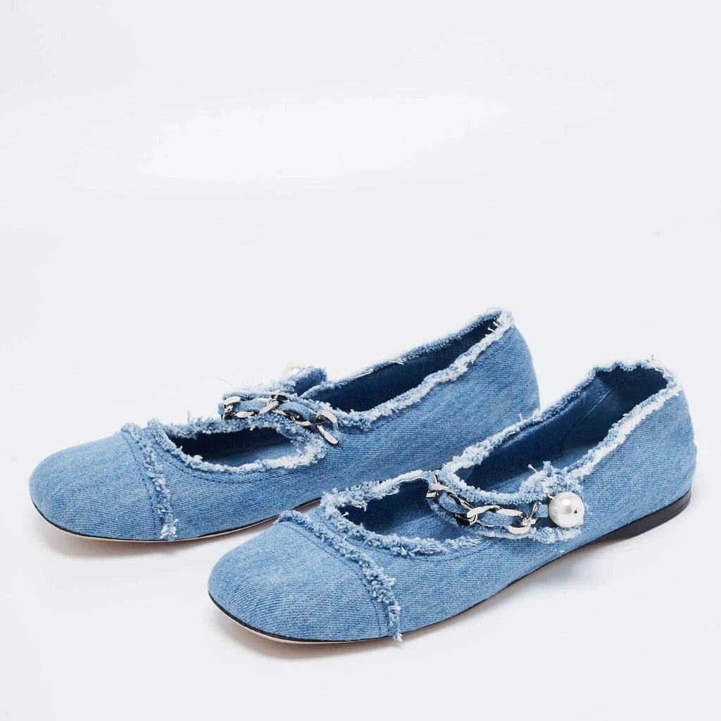 商品[二手商品] Miu Miu| Miu Miu Blue Denim Chain Strap Mary Jane Ballet Flats Size 40,价格¥1495,第2张图片详细描述