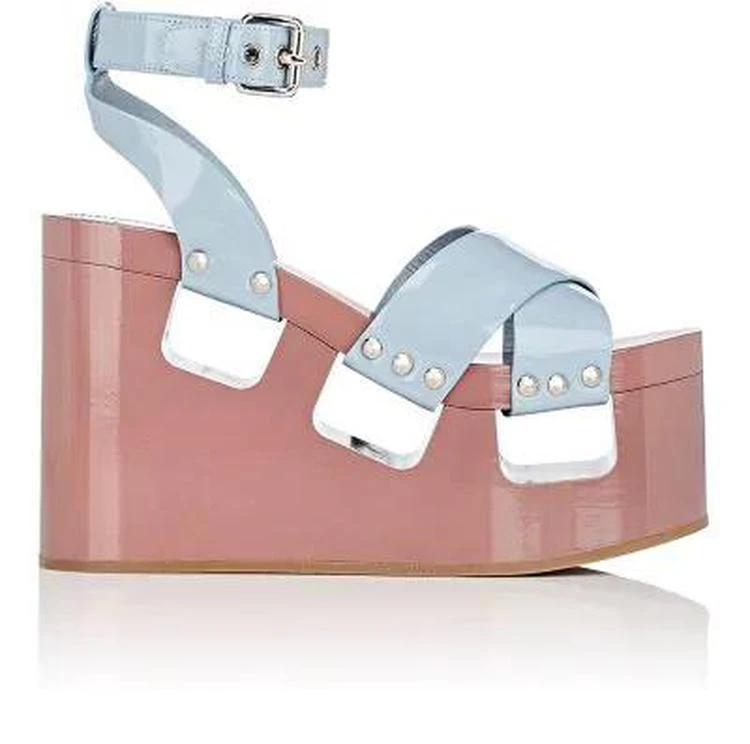 商品Miu Miu|Patent Leather Platform-Wedge Sandals,价格¥3712,第1张图片