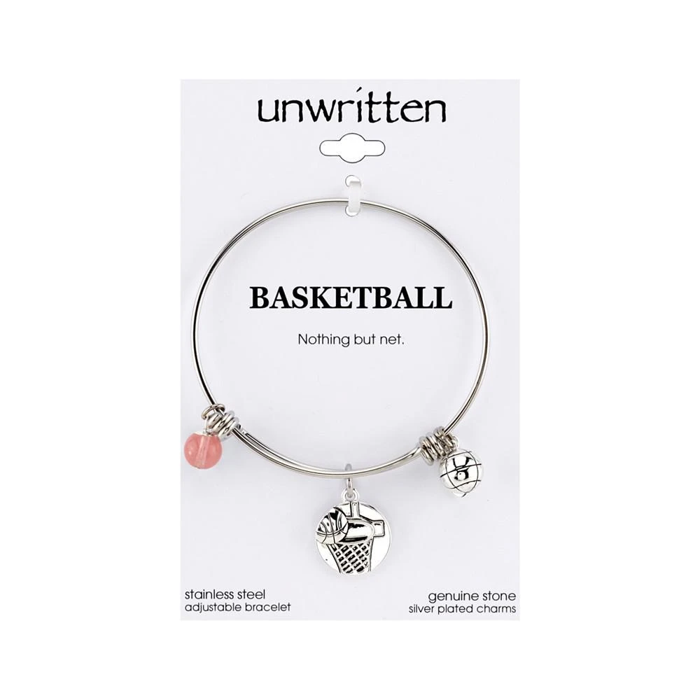 商品Unwritten|Basketball Charm and Cherry Quartz (8mm) Adjustable Bangle Bracelet in Stainless Steel,价格¥149,第3张图片详细描述