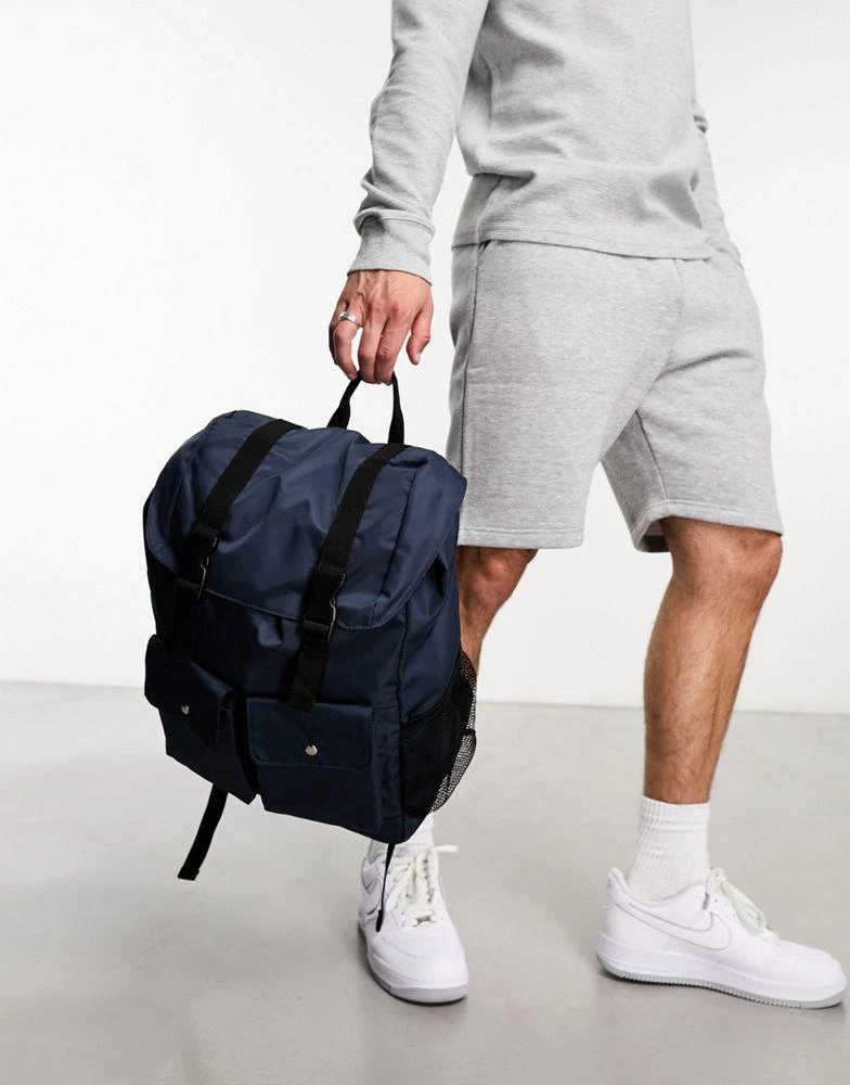 商品ASOS|ASOS DESIGN backpack in navy with multi pockets,价格¥185,第4张图片详细描述