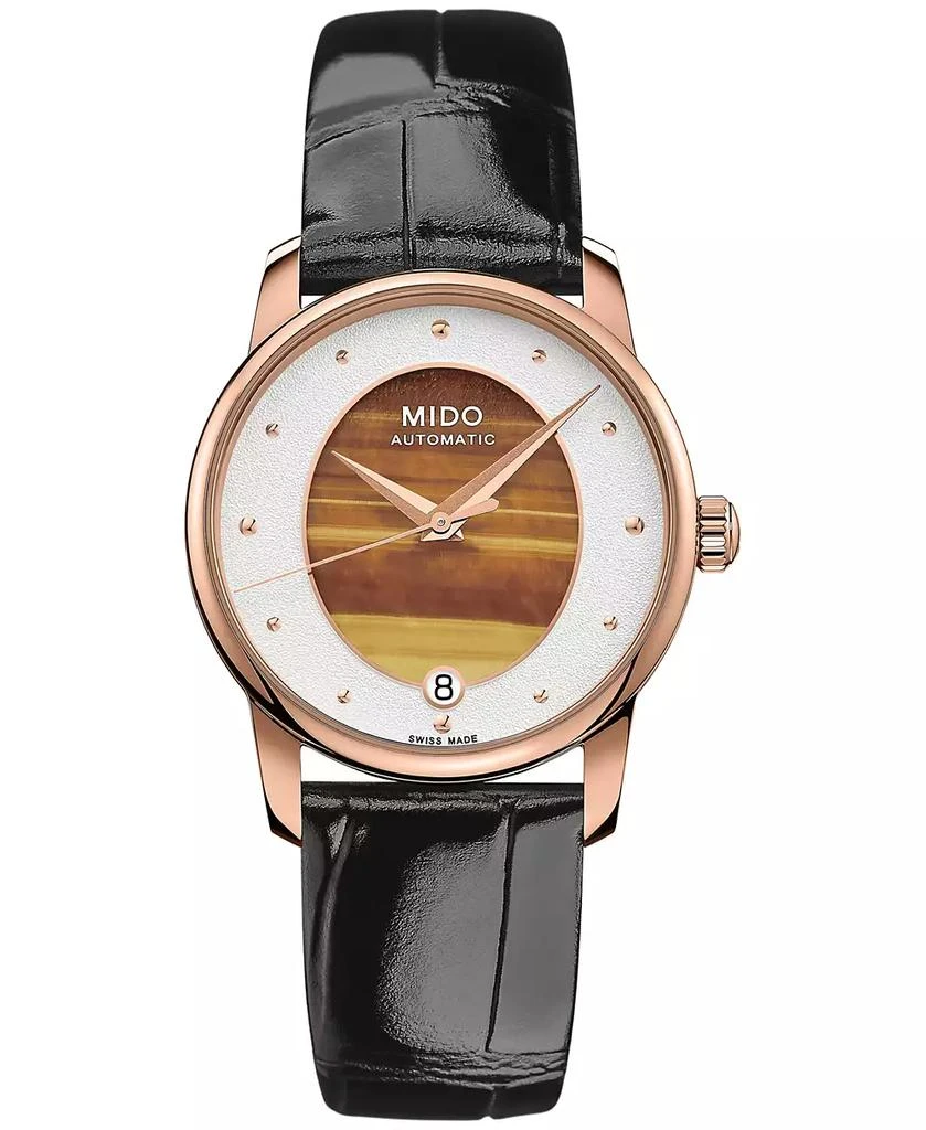 商品MIDO|Women's Swiss Automatic Baroncelli Black Leather Strap Watch 33mm,价格¥8535,第1张图片