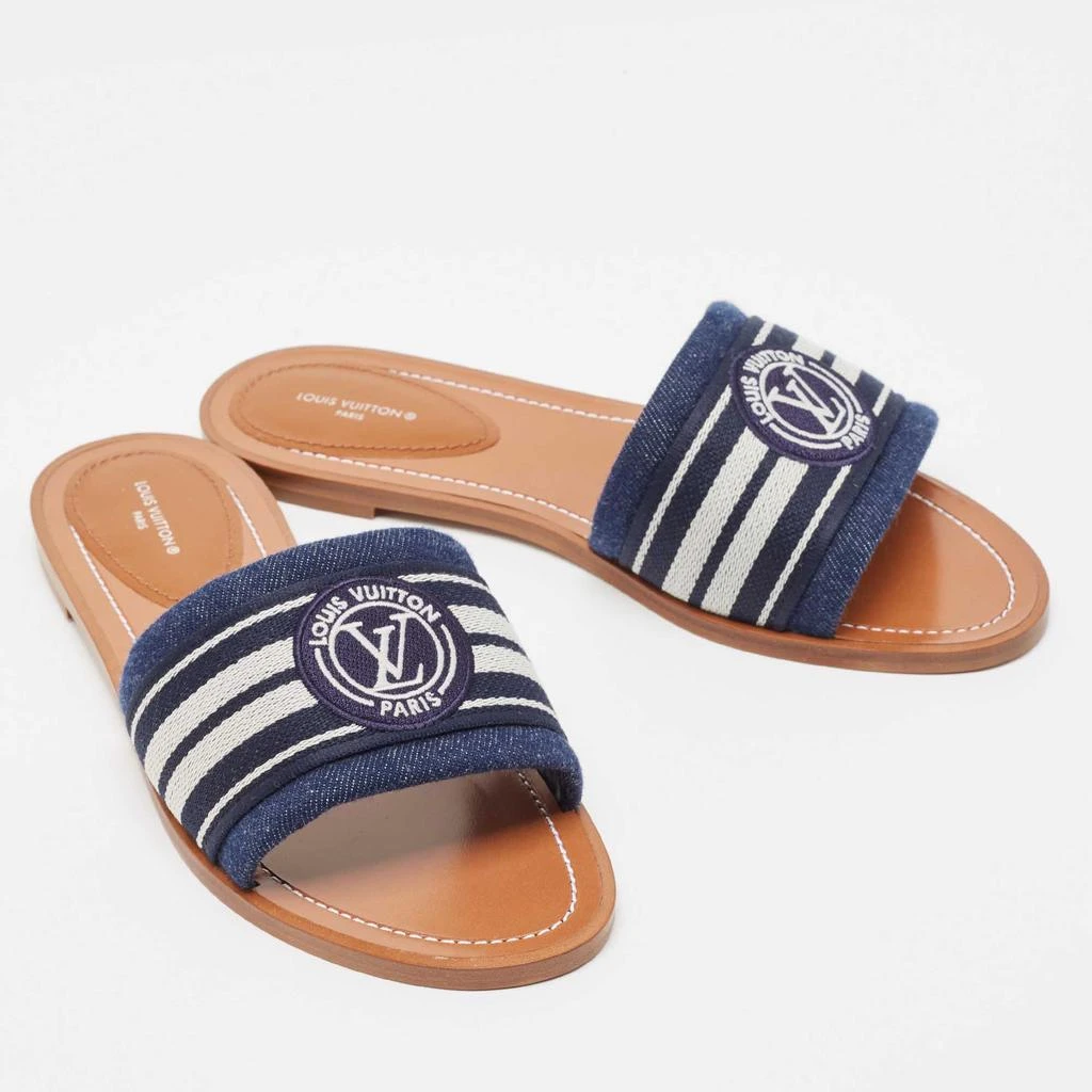 商品[二手商品] Louis Vuitton|Louis Vuitton Navy Blue Canvas Lock It Flat Slides Size 39,价格¥6052,第4张图片详细描述