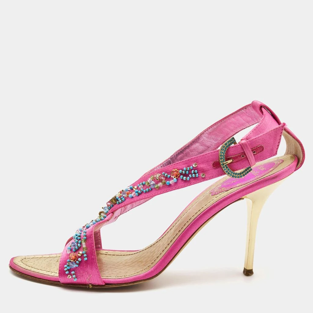 商品[二手商品] Rene Caovilla|René Caovilla Pink Satin Embellished Criss Cross Ankle Strap Sandals Size 38.5,价格¥1027,第1张图片