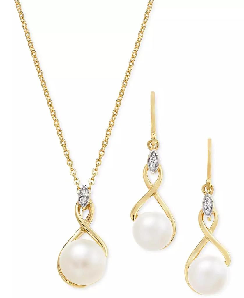 商品Macy's|Cultured Freshwater Pearl (8mm) & Cubic Zirconia 18" Pendant Necklace in 14k Two-Tone Gold-Plated Sterling Silver,价格¥655,第4张图片详细描述