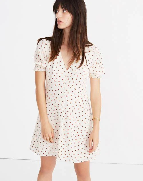 商品Madewell|Silk Clover Button-Front Dress in Fresh Strawberries,价格¥476,第1张图片