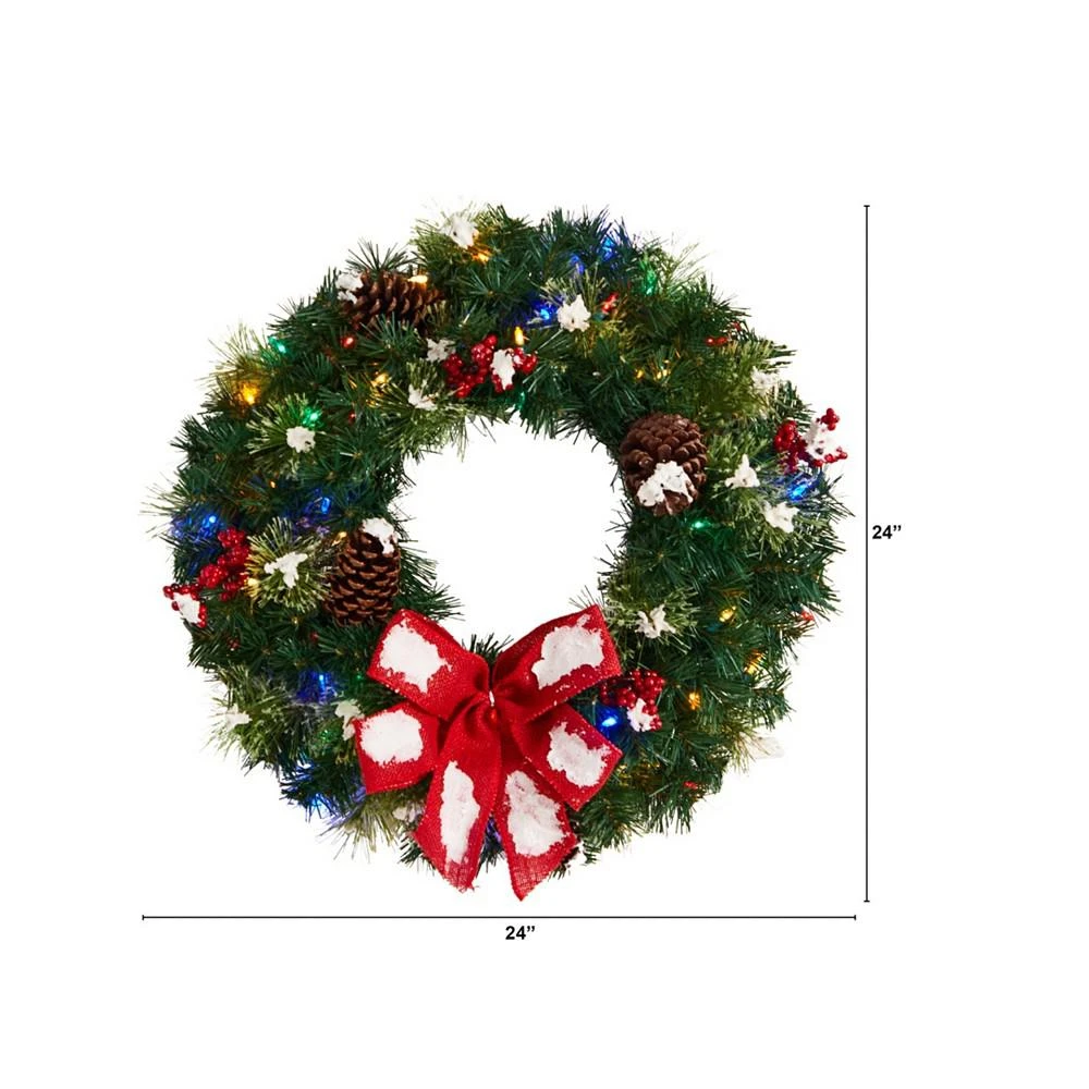 商品NEARLY NATURAL|Snow Tipped Berry and Pinecone Artificial Wreath with Bow and 50 LED Lights, 24",价格¥1060,第2张图片详细描述