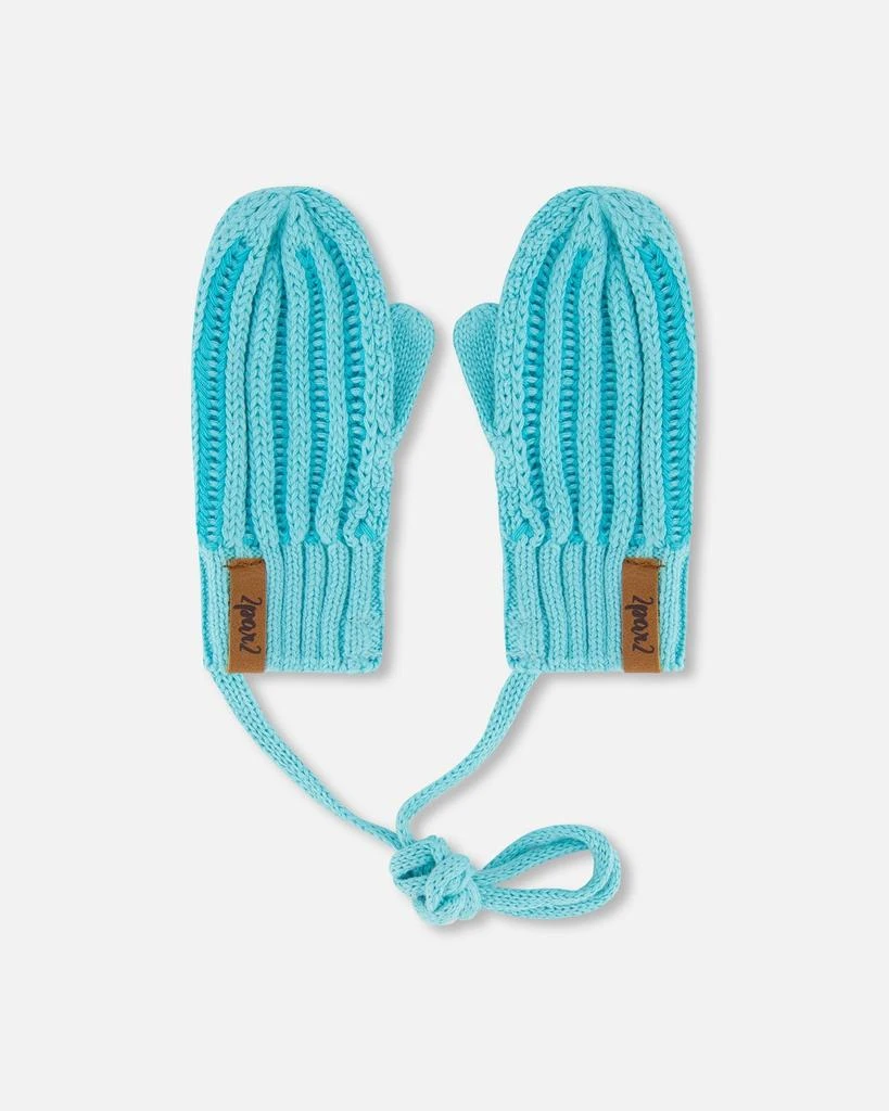 商品Deux par Deux|Knit Mittens With Cord Turquoise,价格¥167,第1张图片