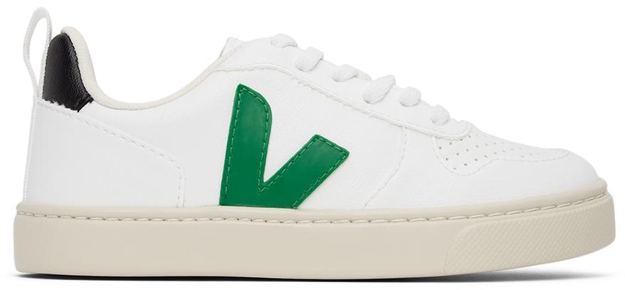 Kids White & Green Vegan V-10 Lace-Up Sneakers商品第1张图片规格展示