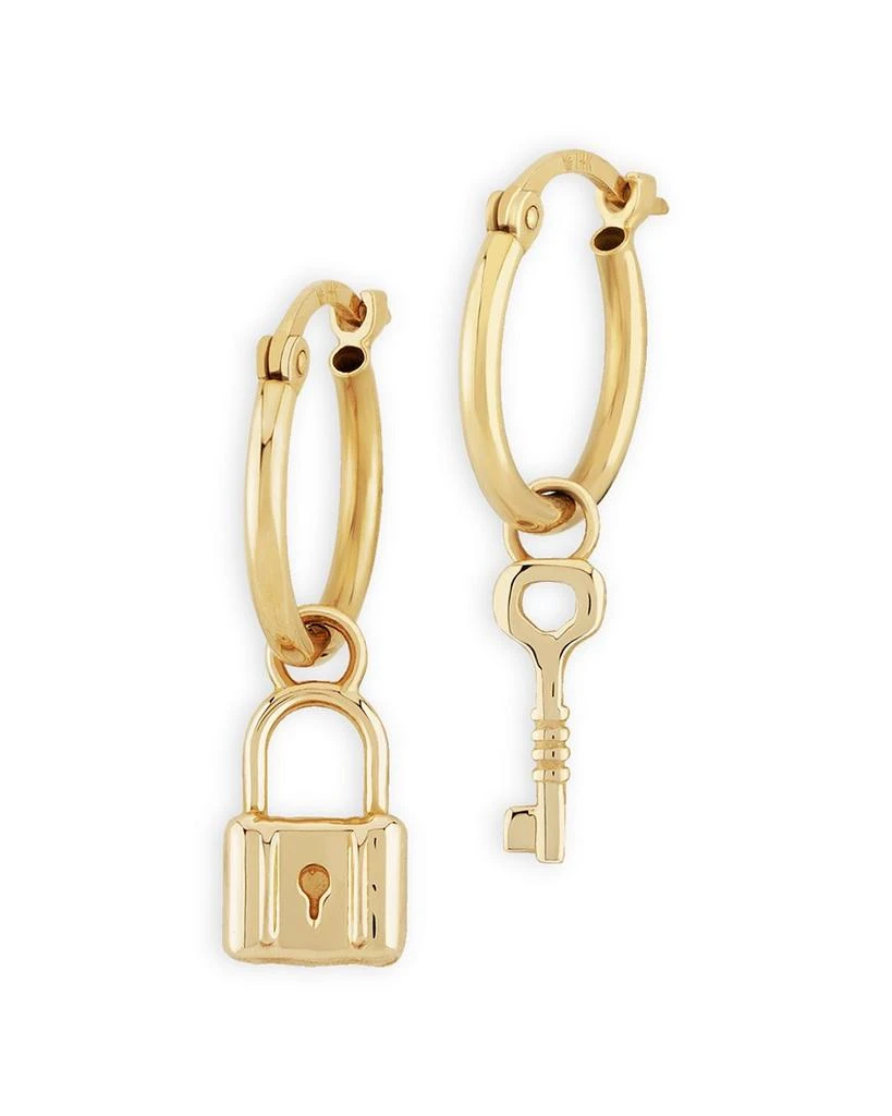 商品Moon & Meadow|Lock & Key Dangle Hoop Earrings in 14K Yellow Gold - Exclusive,价格¥4382,第1张图片