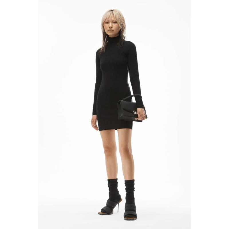 商品Alexander Wang|ALEXANDER WANG 女士粘胶纤维黑色高领长袖迷你连衣裙 4KC4216034-001,价格¥2722,第1张图片