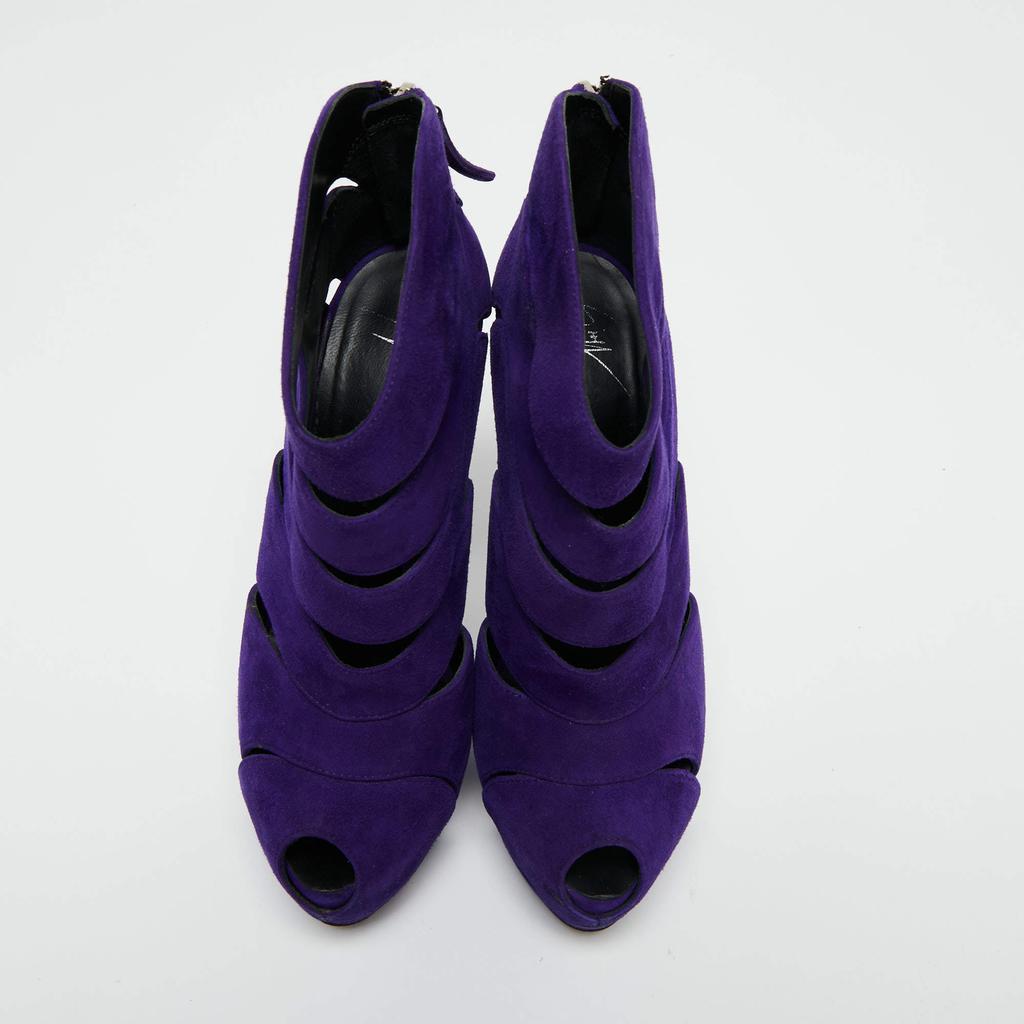 商品[二手商品] Giuseppe Zanotti|Giuseppe Zanotti Purple Suede Wave Cut Out Peep Toe Platform Booties Size 38,价格¥3821,第5张图片详细描述