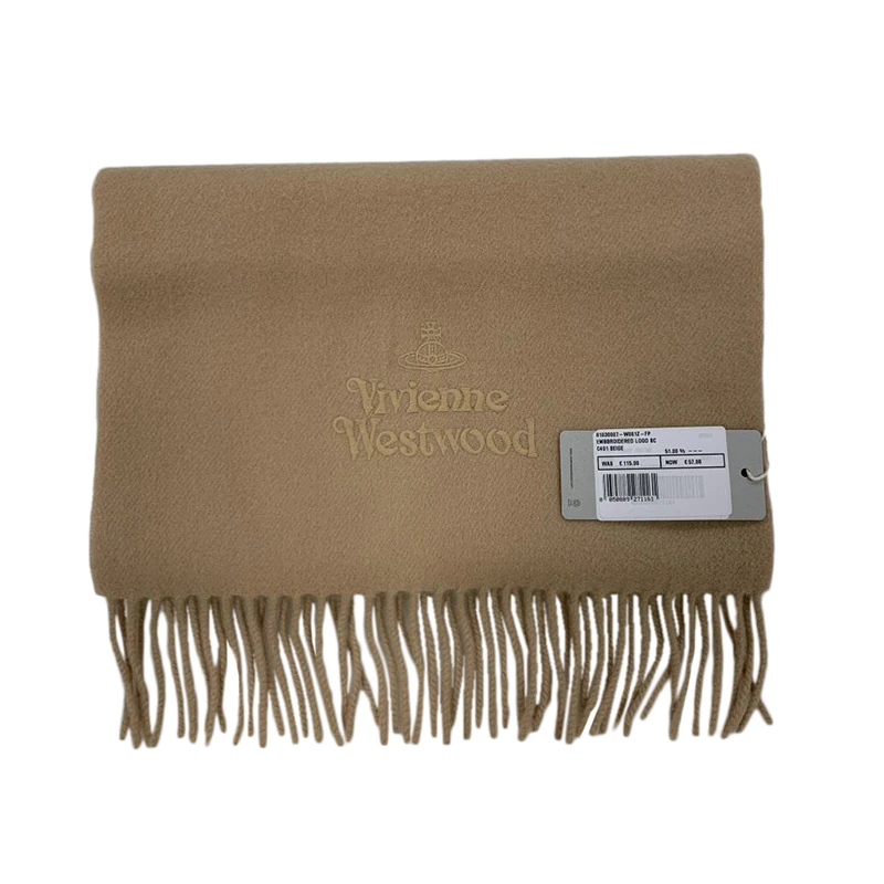 商品Vivienne Westwood|VIVIENNE WESTWOOD/西太后 男女深褐色羊毛标志刺绣流苏围巾,价格¥596,第1张图片