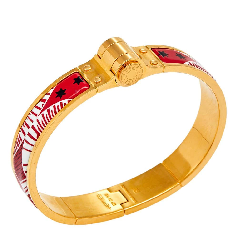 商品[二手商品] Hermes|Hermes Red Eperon D'or Bandana Rouge Enamel Gold Plated Hinged Bracelet,价格¥2603,第2张图片详细描述