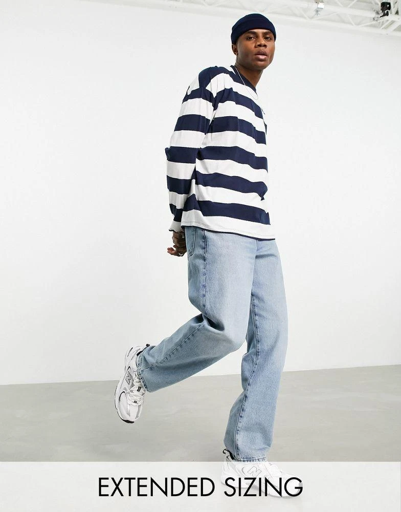 商品ASOS|ASOS DESIGN oversized long sleeve stripe t-shirt in navy and white,价格¥81,第1张图片