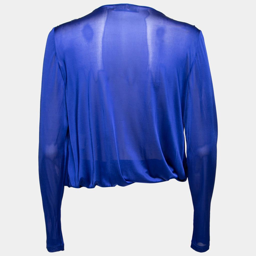 Emilio Pucci Blue Jersey Wrap Effect Pleated Blouse M商品第2张图片规格展示