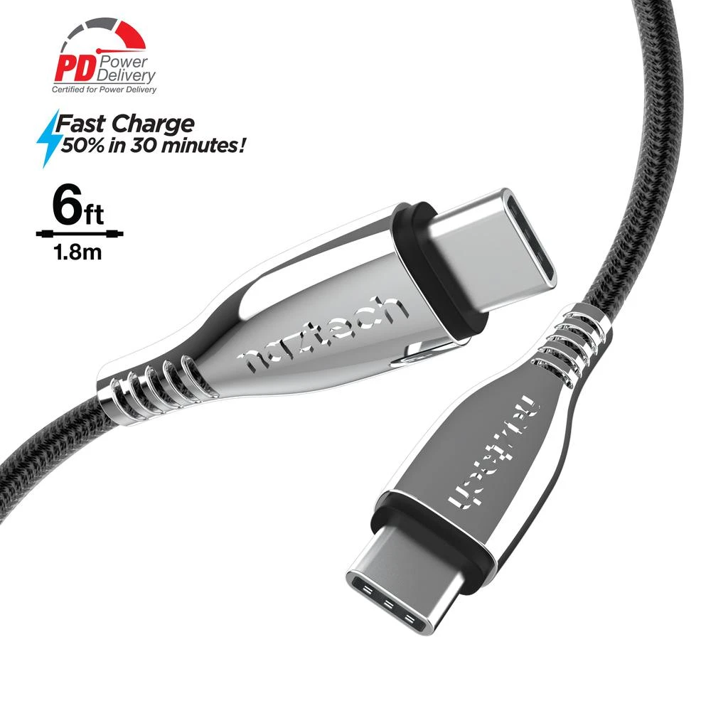 商品Naztech|Titanium USB-C to USB-C Braided Cable 6ft,价格¥183,第1张图片