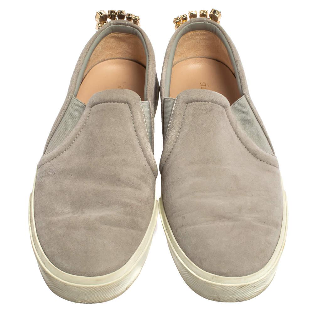 Stuart Weitzman Grey Suede Crystal Slip on Sneakers Size 38商品第3张图片规格展示