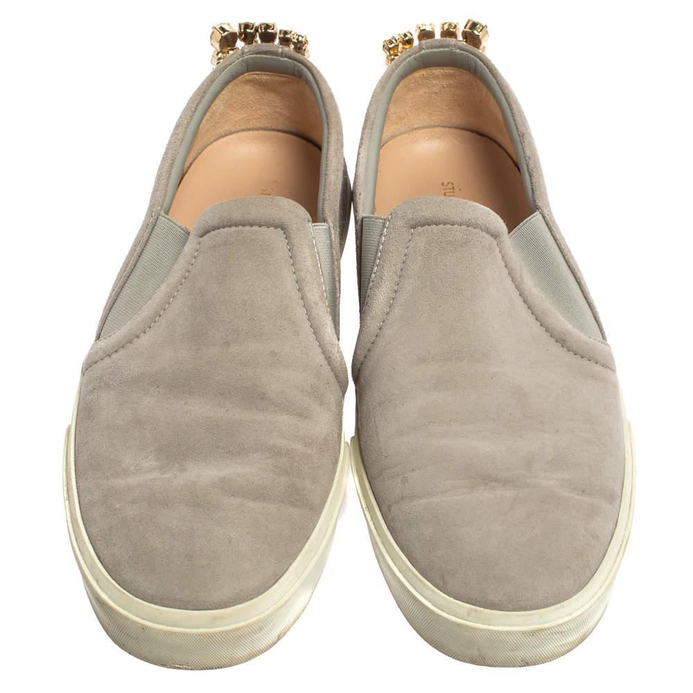 商品[二手商品] Stuart Weitzman|Stuart Weitzman Grey Suede Crystal Slip on Sneakers Size 38,价格¥763,第5张图片详细描述