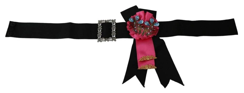 商品Dolce & Gabbana|Dolce & Gabbana Black Pink Flower Brooch Crystals Cotton Belt,价格¥9810,第4张图片详细描述