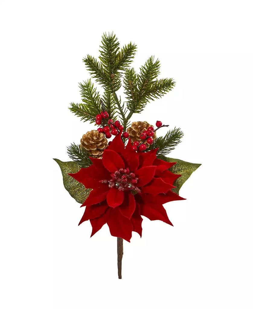 商品NEARLY NATURAL|17” Poinsettia, Berry and Pine Artificial Flower Bundle (Set of 6),价格¥1944,第1张图片