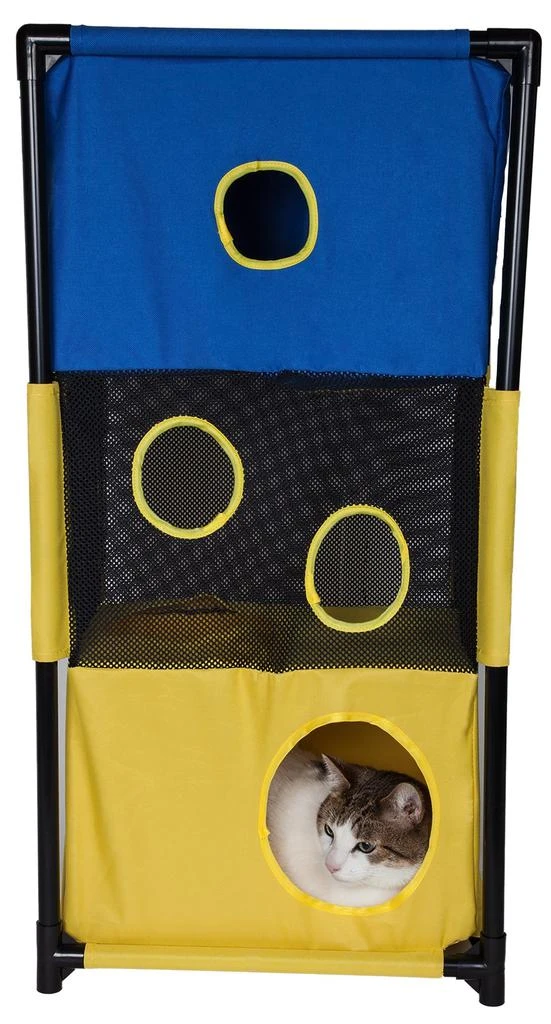 商品Pet Life|'Kitty-Square' Collapsible Travel Interactive Kitty Cat Tree Maze House Lounger Tunnel Lounge,价格¥405,第1张图片