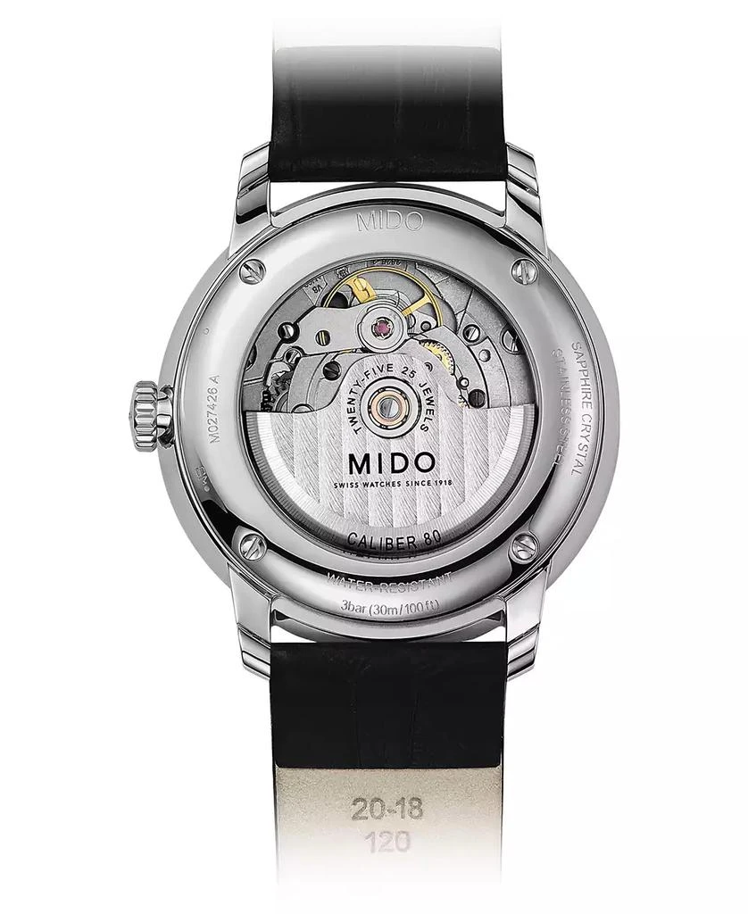 商品MIDO|Men's Swiss Automatic Baroncelli III Black Leather Strap Watch 40mm,价格¥7177,第3张图片详细描述