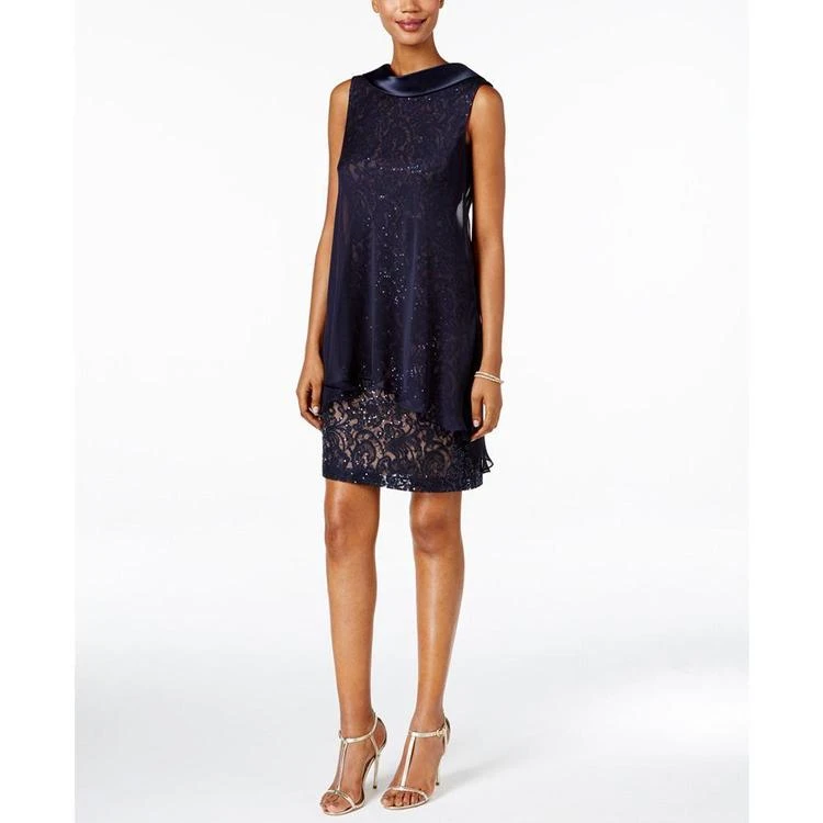 商品SL Fashions|Sequined Lace Overlay Shift Dress,价格¥764,第1张图片