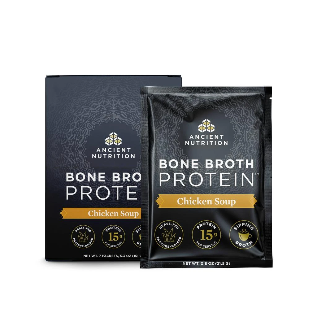 商品Ancient Nutrition|Bone Broth Protein | Powder Chicken Soup (7 Packets),价格¥228,第1张图片