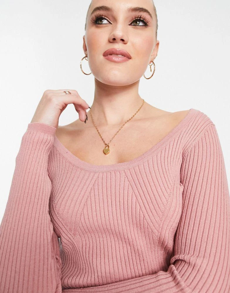 ASOS DESIGN ASOS DESIGN jumper with scoop neck with rib bust detail in dusky pink 3