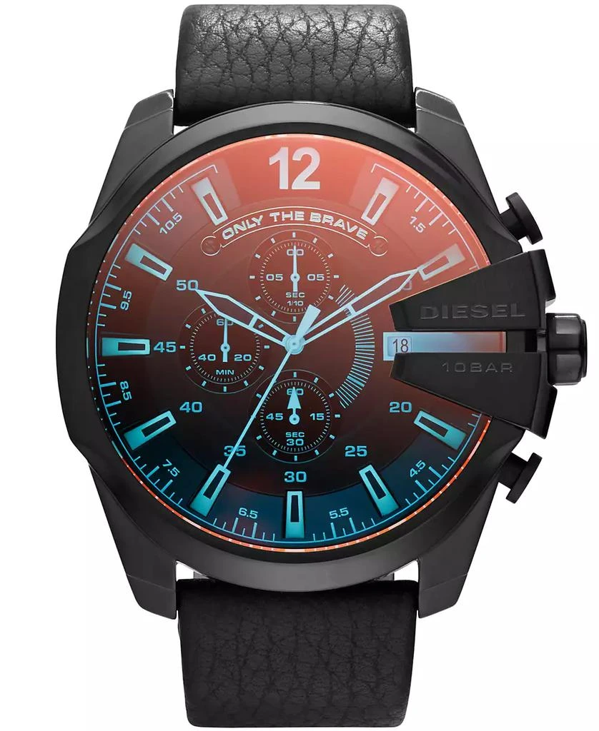 商品Diesel|Men's Chronograph Mega Chief Iridescent Crystal Black Leather Strap Watch 51mm DZ4323,价格¥1861,第1张图片